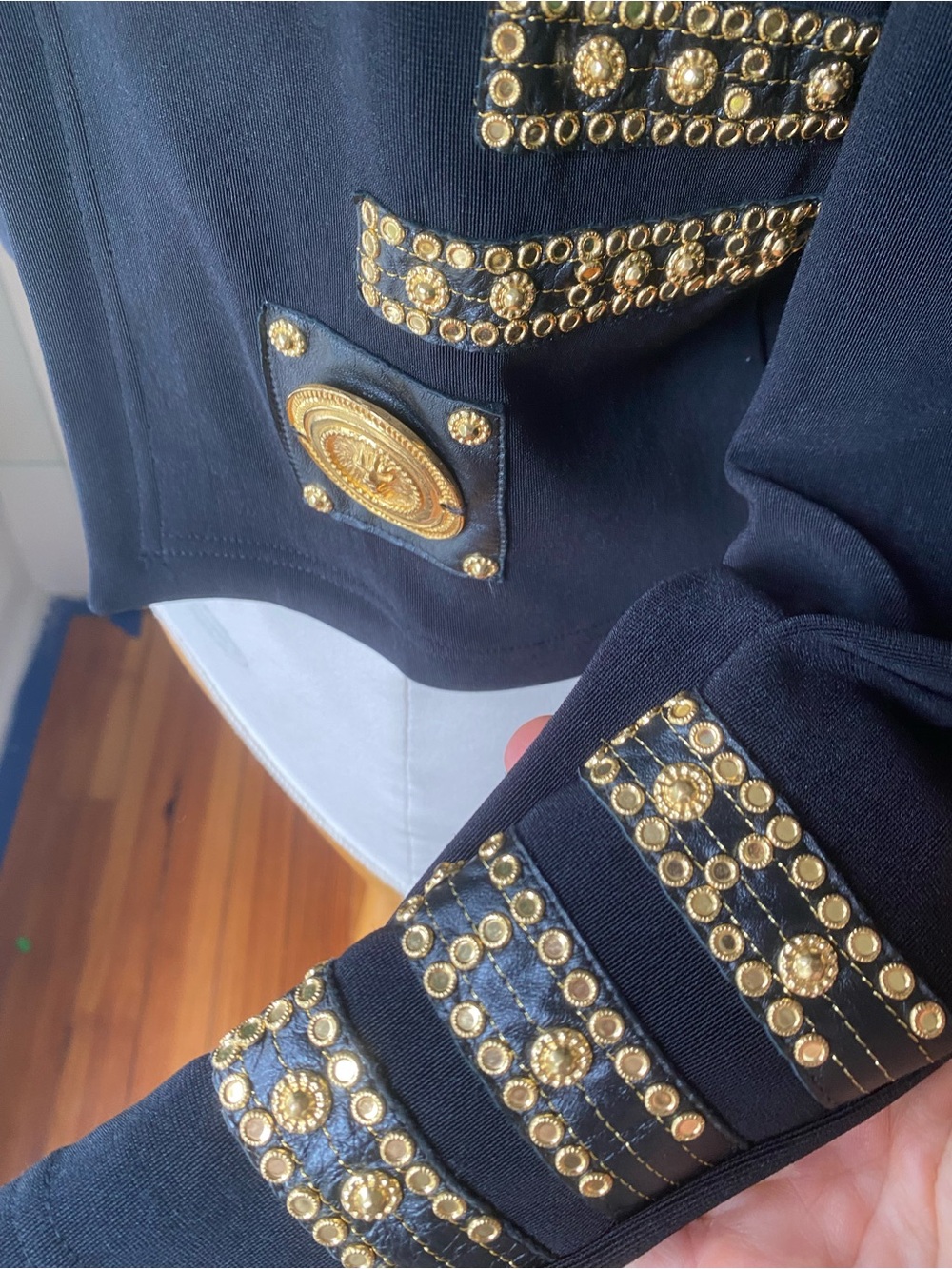 Vintage 90s Cache Black leather gold hardware lion head Embellished Jacket - Picture 4 of 9